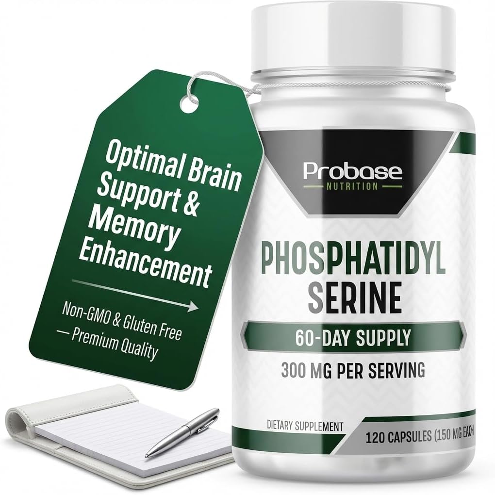 Probase Nutrition Phosphatidylserine 300mg Supplement Brain Health and Memory Support Non-GMO Gluten Free 120 Capsules Phosphatidyl Serine Complex 5