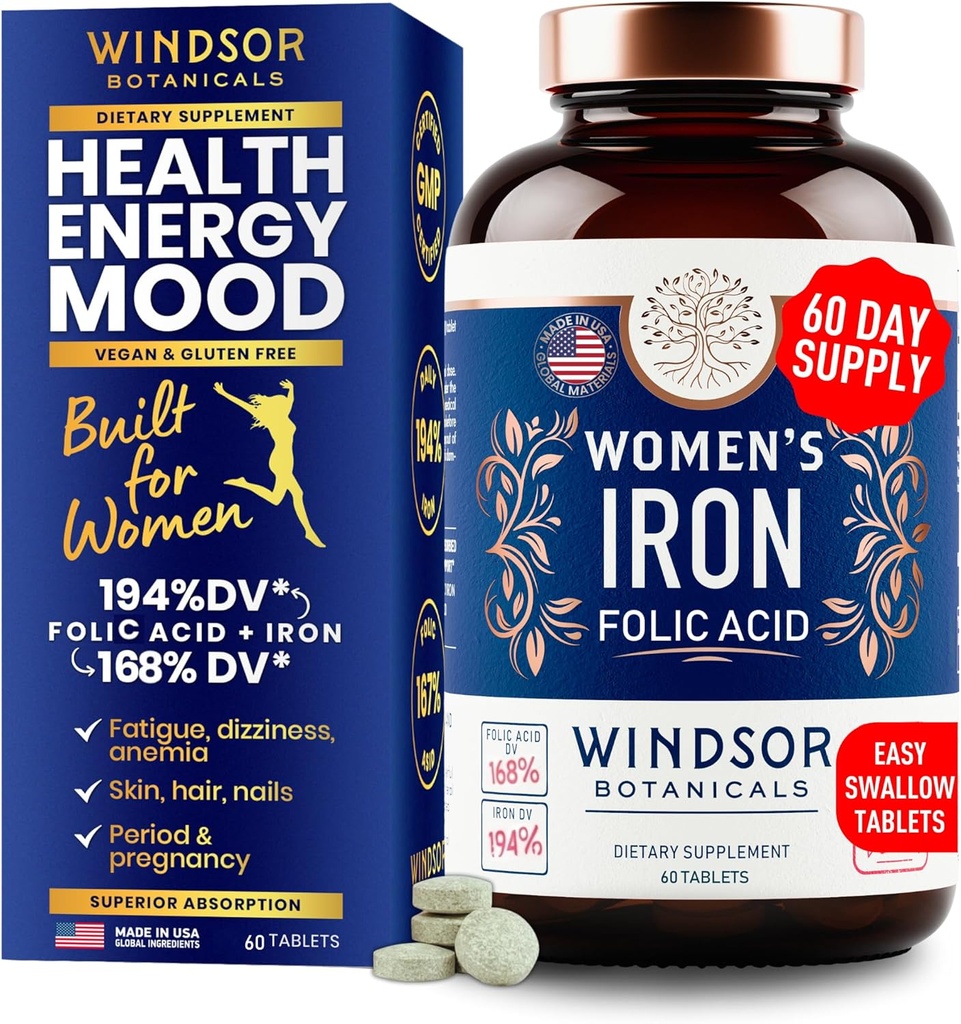 WINDSOR BOTANICALS Liquid Iron Supplements for Anemia - Folic Acid, Vitamin C, Vegan Blood Builder and Anemia Supplement - 2 oz Orange Flavor Gentle Iron Drops for Women 2