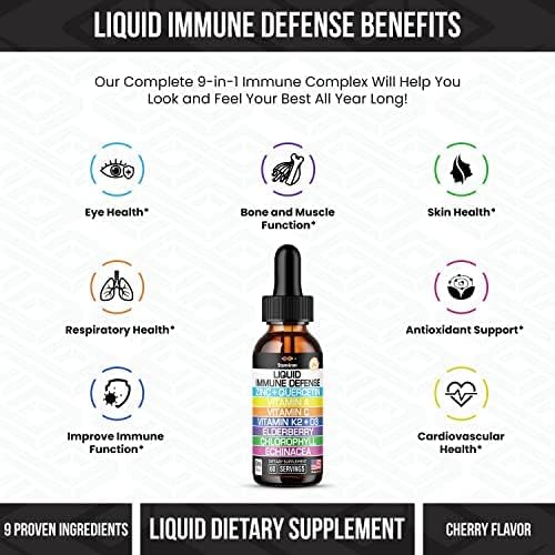 Zinc Quercetin Vitamin C D3 Liquid Immune Support with Vitamin A K2 Echinacea Chlorophyll and Elderberry - 9in1 Immune Defense Drops Complex for Immunity Health Respiratory Health - 60 Servings 5