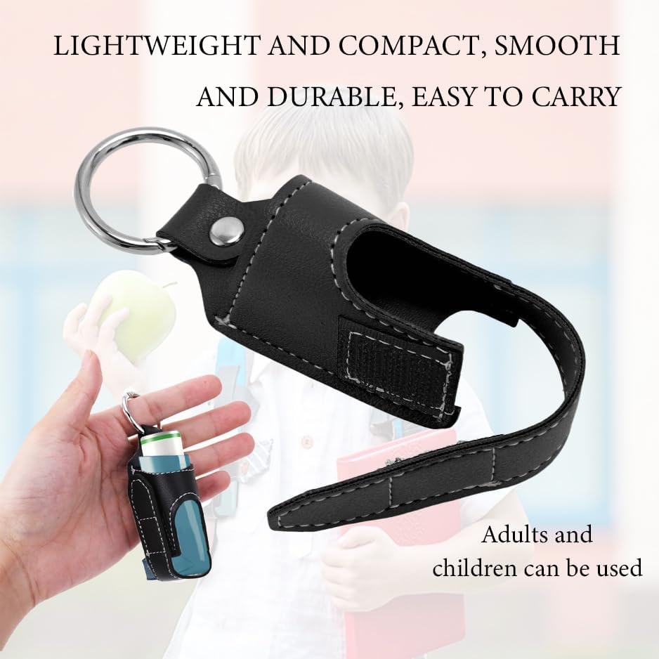 2pcs Portable Asthma Inhaler Holder，Lightweight PU Leather Protective Travel Handy Asthma Inhaler Case for Adults and Kids，Holder Only (Black) 5