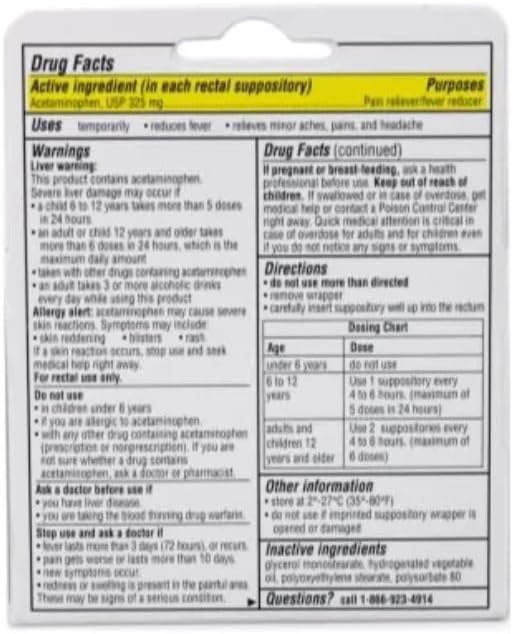 4 Pack FEVERAL JR. ACETAMINOPHEN 325MG Suppository 6CT 4