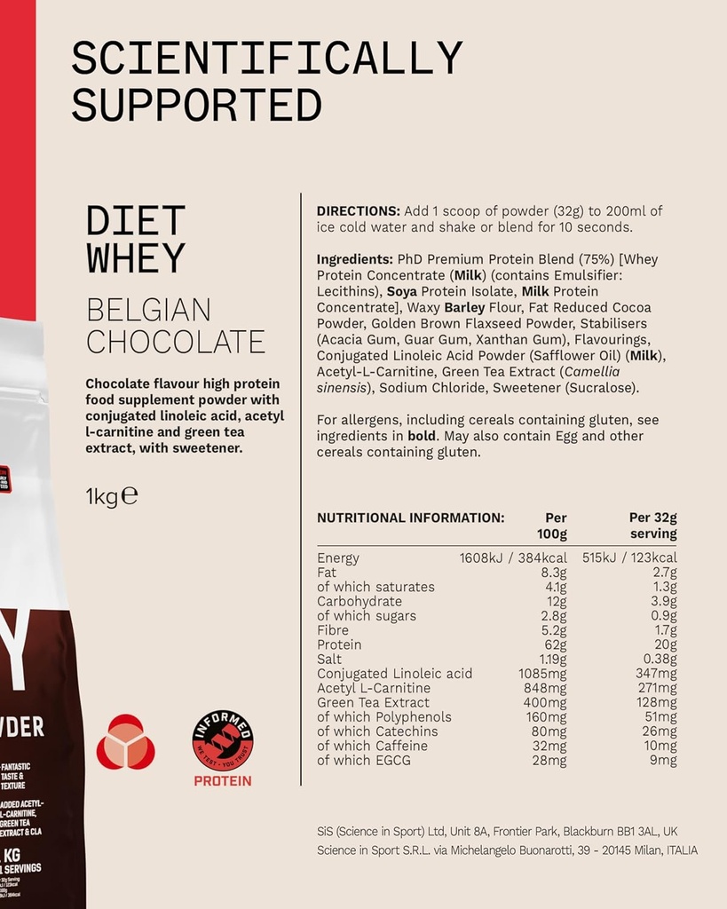 PhD Diet Whey 1kg Belgian Chocolate 6