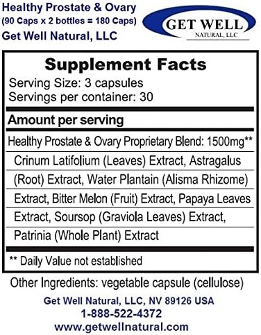 Healthy Prostate and Ovary - (2 Bottles Contain a Total of 180 Vegi-Capsules) - Concentrated Herbal Blend -with Crinum Latifolium, Vegan Kosher Caps. Prostate Herbs for Optimal Support* 3