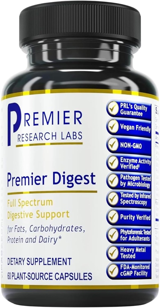 Premier Research Labs Active Digestive Enzymes with Probiotic and Prebiotics - Προάγει την υποστήριξη Full-Spectrum Digestive - με Amylase, Protease & Lipase, 60 Κάψουλες Φυτικών Πηγών