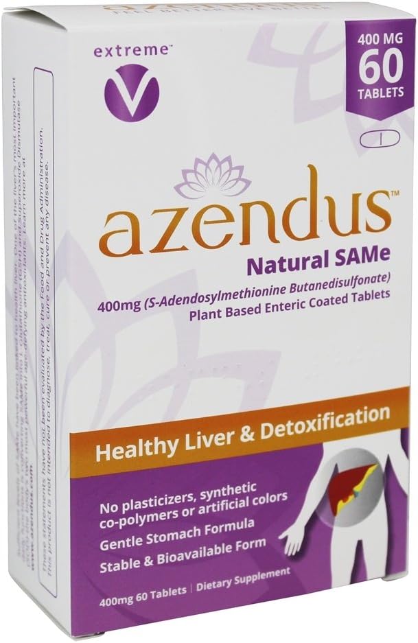 Azendus Natural SAM-e for Liver Health 60 Count, 400mg, 1 Recommended Form, Pure, Natural, Stable, Pharmaceutical Grade Same, Fast Absorption