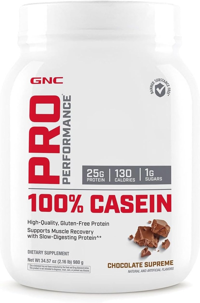 GNC υπέρ απόδοση 100% καζεΐνη πρωτεΐνη σκόνη, 25g πρωτεΐνη, υποστηρίζει διαρκή μυϊκή δύναμη, ανάκτηση, αργό ξύρισμα, χωρίς γλουτένη, 3ο μέρος δοκιμαστεί, σοκολάτα Supreme, 28 εξυπηρετούν