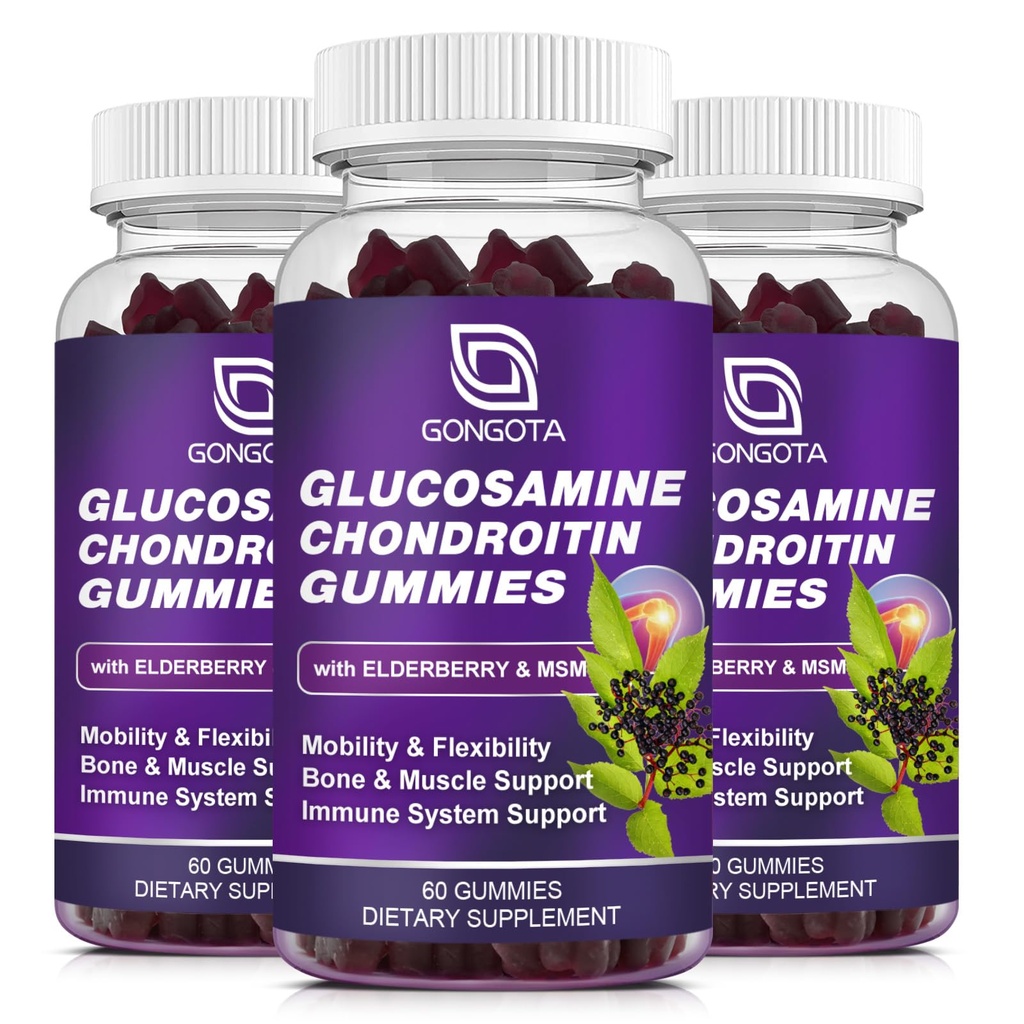 Glucosamine Chondroitin Gummies - 2- συσκευασία, επιπλέον δύναμη 1500mg Γλυκοσαμίνη με MSM & Elderberry, Υποστήριξη ευελιξίας, Best Cartilage & ανοσοποιητικό συμπλήρωμα υποστήριξης για τους άνδρες και Wome - 180 Gummies