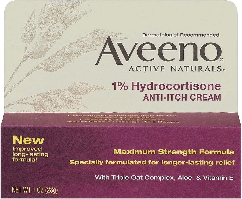 Aveeno μέγιστη αντοχή 1% Hydrocortisone Anti-Itch Cream, 1 Oz, (πακέτο των 24)