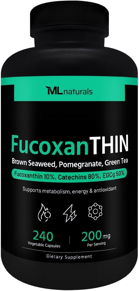 ML Naturals FucoxanTHIN 240 Vegetable Capsules.Fucoxanthin 10% 200 mg per Serving, Supports Metabolism and Antioxidant, NSF-Certified & cGMP-Compliant