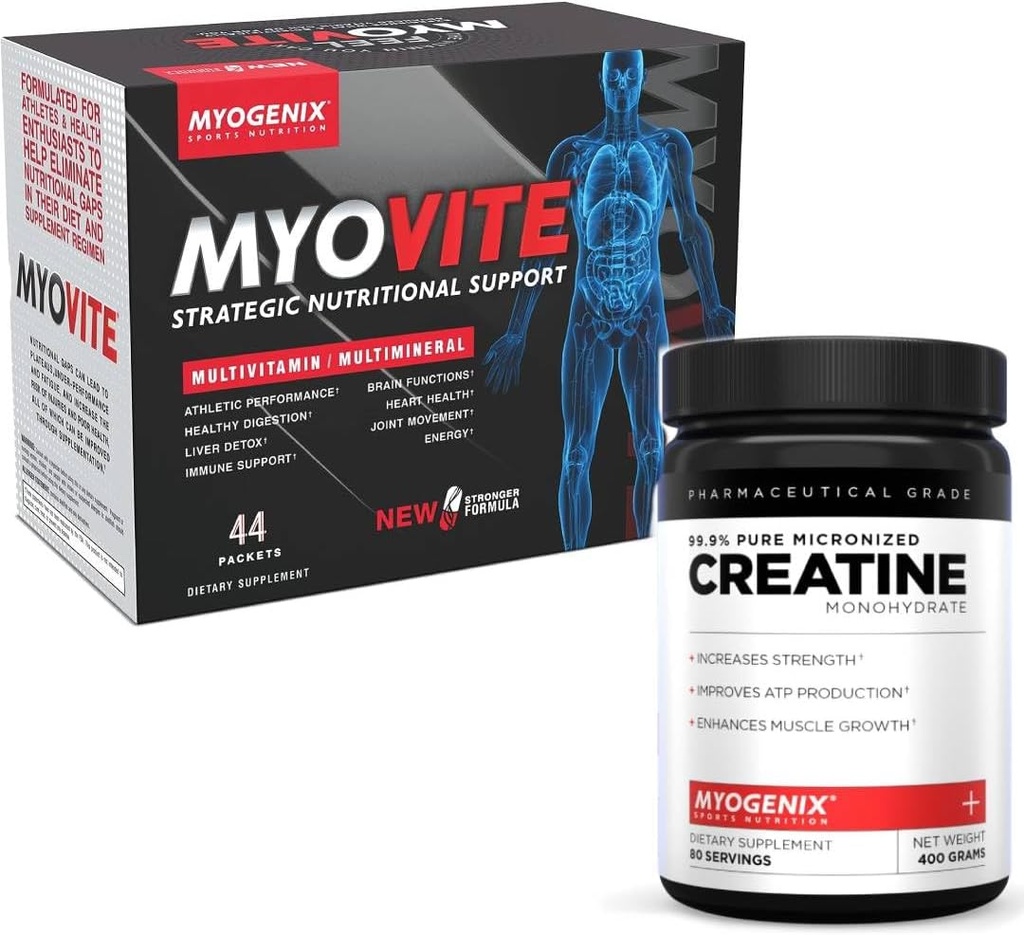 Myogenix Myovite Multivitamin & Creatine Monohydrate Bundle – Πλήρης Ημερήσια Διατροφή & Αμιγής Ενίσχυση – Ενέργεια καυσίμου, μυϊκή ανάπτυξη, αντοχή & ανάκτηση