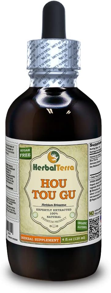 HOU TOU Gu (Hericium Erinaceus) Βάμμα, Αποξηραμένο Υγρό Εκχύλισμα Μανιταριών (Όνομα: HerbalTerra, Περήφανα Κατασκευασμένο στις ΗΠΑ) 4 fl.oz (120 ml)