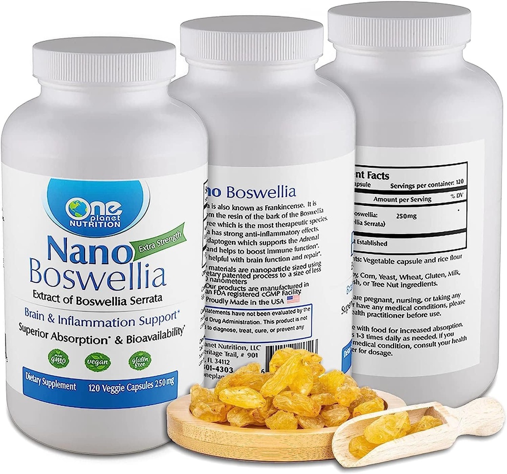 One Planet Nutrition Nano Boswellia 250 mg Κάψουλες Veggie (120 Servings), Boswellia serrata Resin, Υποστηρίζει Γνωστική λειτουργία για την υγεία του εγκεφάλου, μη GMO, Vegan, Χωρίς γλουτένη
