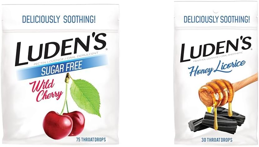 Ludens Wild Cherry Sugar Free Lroat Drops, 75 Count & Honey Licorice Lroat Drops, 30 Count
