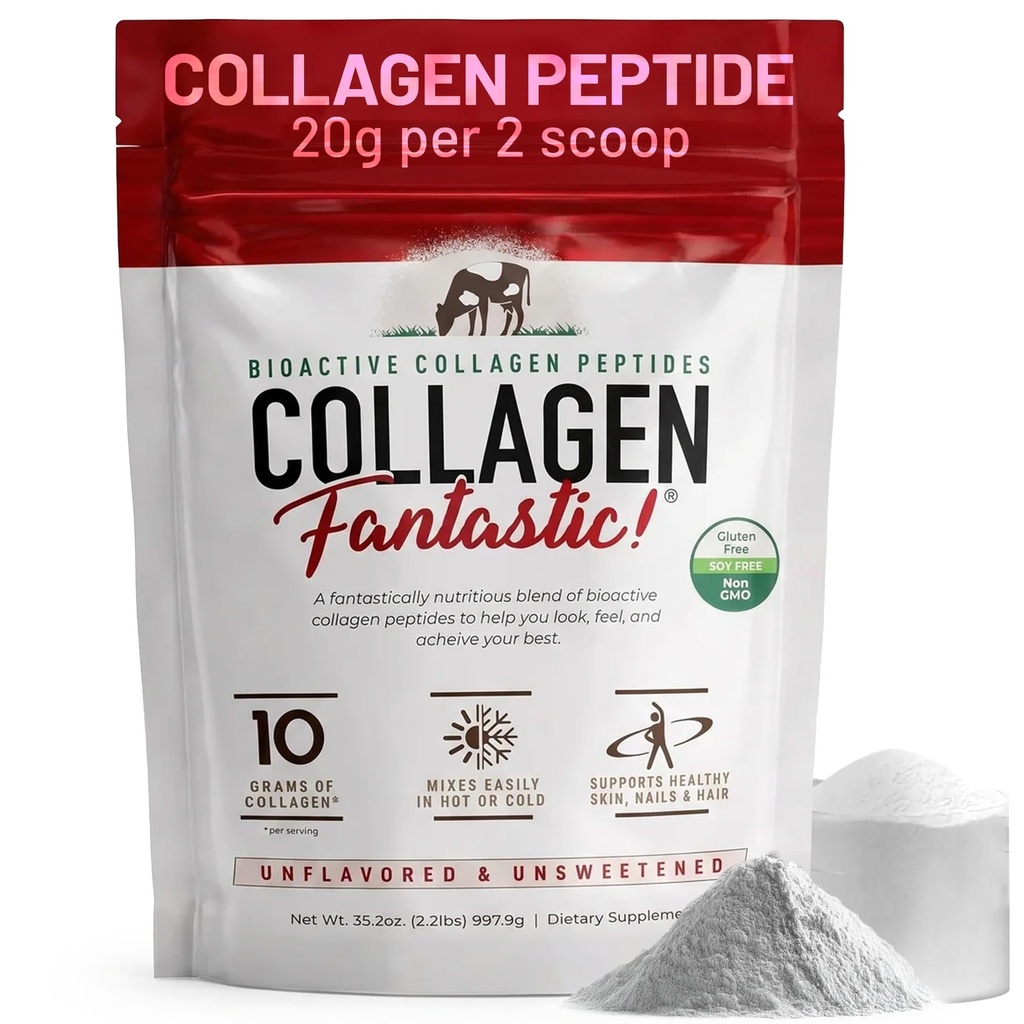 Fantastic Nutrition Collagen Peptides Powder Unflavored 2.2lb – Grass-Fed Bovine Protein for Joints, Bones & Skin – Type I & III Hydrolyzed Collagen – Gluten-Free, Non-GMO & Soy-Free – 90 Servings