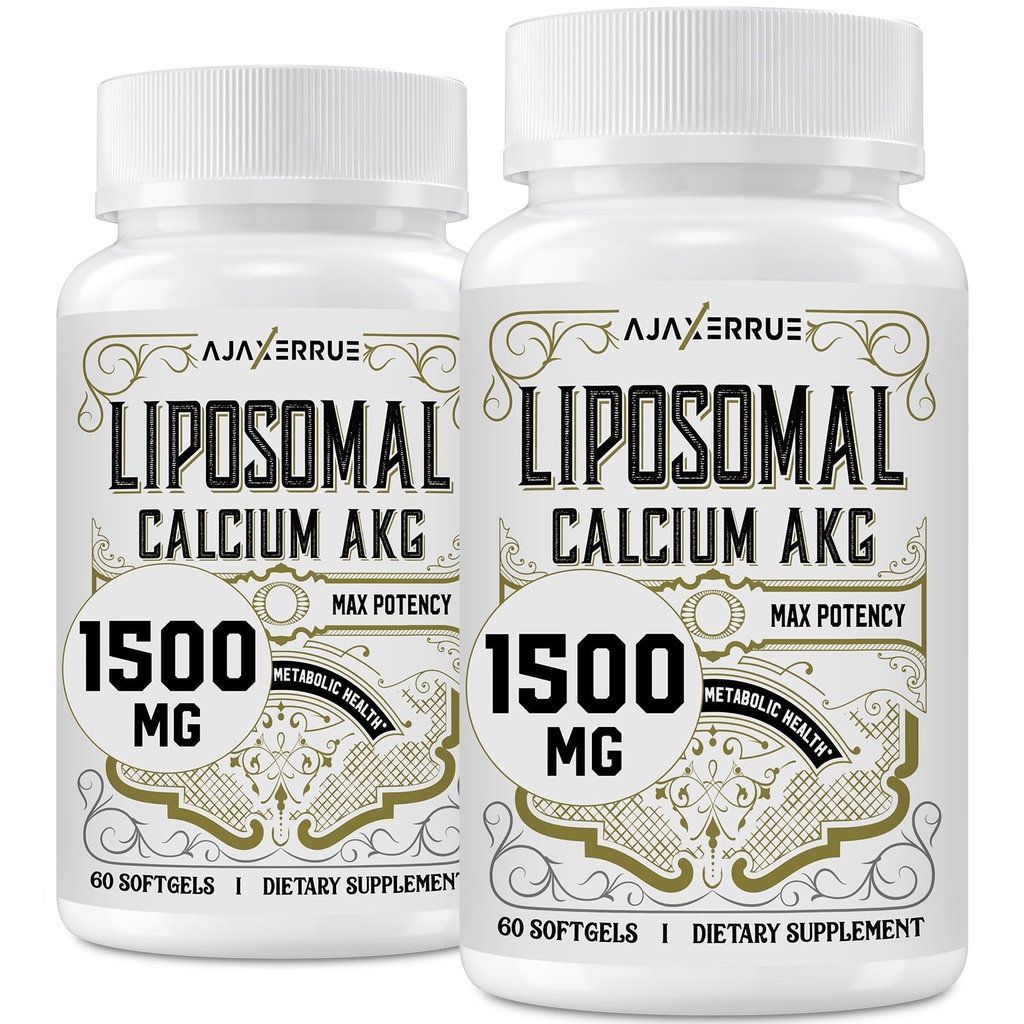 Liposomal Calcium AKG Supplement 1500 MG (Alpha-Ketoglutaric Acid), Υψηλή Απορρόφηση, Πιο Αποτελεσματική από AAKG, Ca AKG για μακροζωία, Ηλικία Άμυνας, Κυτταρική Ενέργεια, Μεταβολική Λειτουργία, 120 Softgels