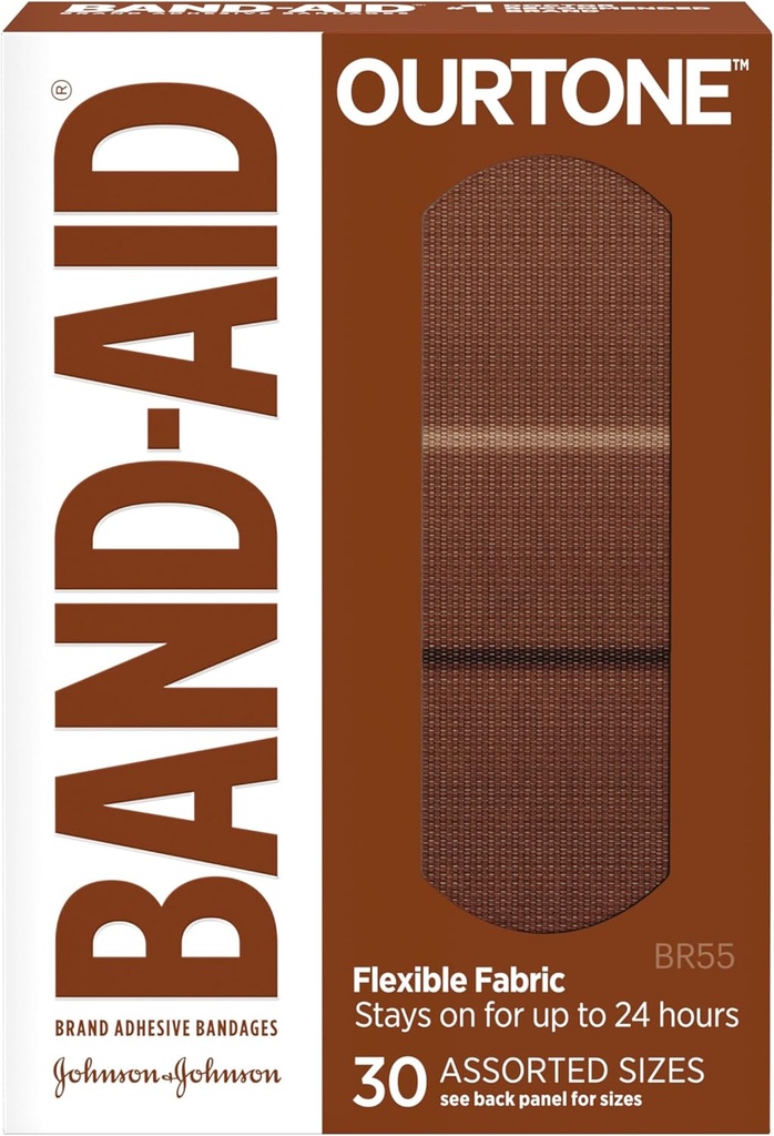 Band-Aid Brand Ourtone Adhesive Bandages, Ευέλικτη προστασία & φροντίδα των μικροκομμάτων & scrapes, Quilt-Aid Pad για επώδυνες πληγές, BR55, Διάφορα μεγέθη, 30 ct