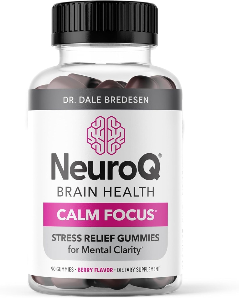 NeuroQ Calm Focus Gummies - Συμπλήρωμα ανακούφισης από το στρες - Υποστηρίζει την ψυχική λειτουργία & χαλάρωση - Αισθητήρας Ashwagandha, μαγνήσιο, GABA, L-Θεανίνη, Andean Cocoa & Kava Kava - 90 Gummies