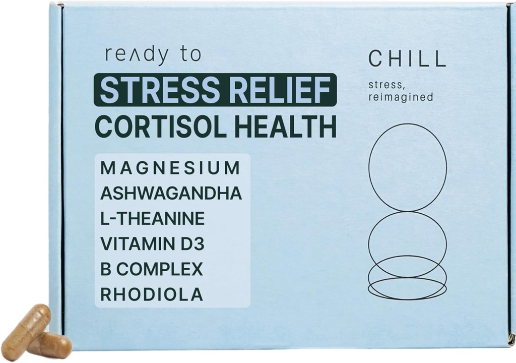 Συμπλήρωμα ανακούφισης από το άγχος – Cortisol Health for Women & Men - Ισορροπημένη διάθεση, χαλάρωση & ύπνο – Μαγνήσιο, Ashwagandha, L-Θεανίνη, B Complex – 60 κάψουλες 11/30/25 Λήξη