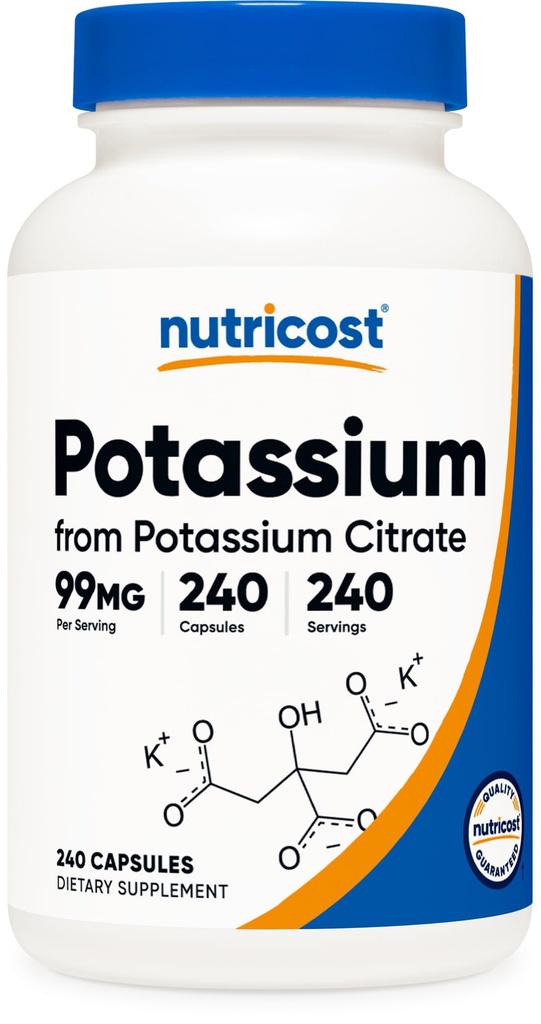 Nutricost Κιτρικό κάλιο 99mg, 240 κάψουλες - Χωρίς γλουτένη, μη ΓΤΟ