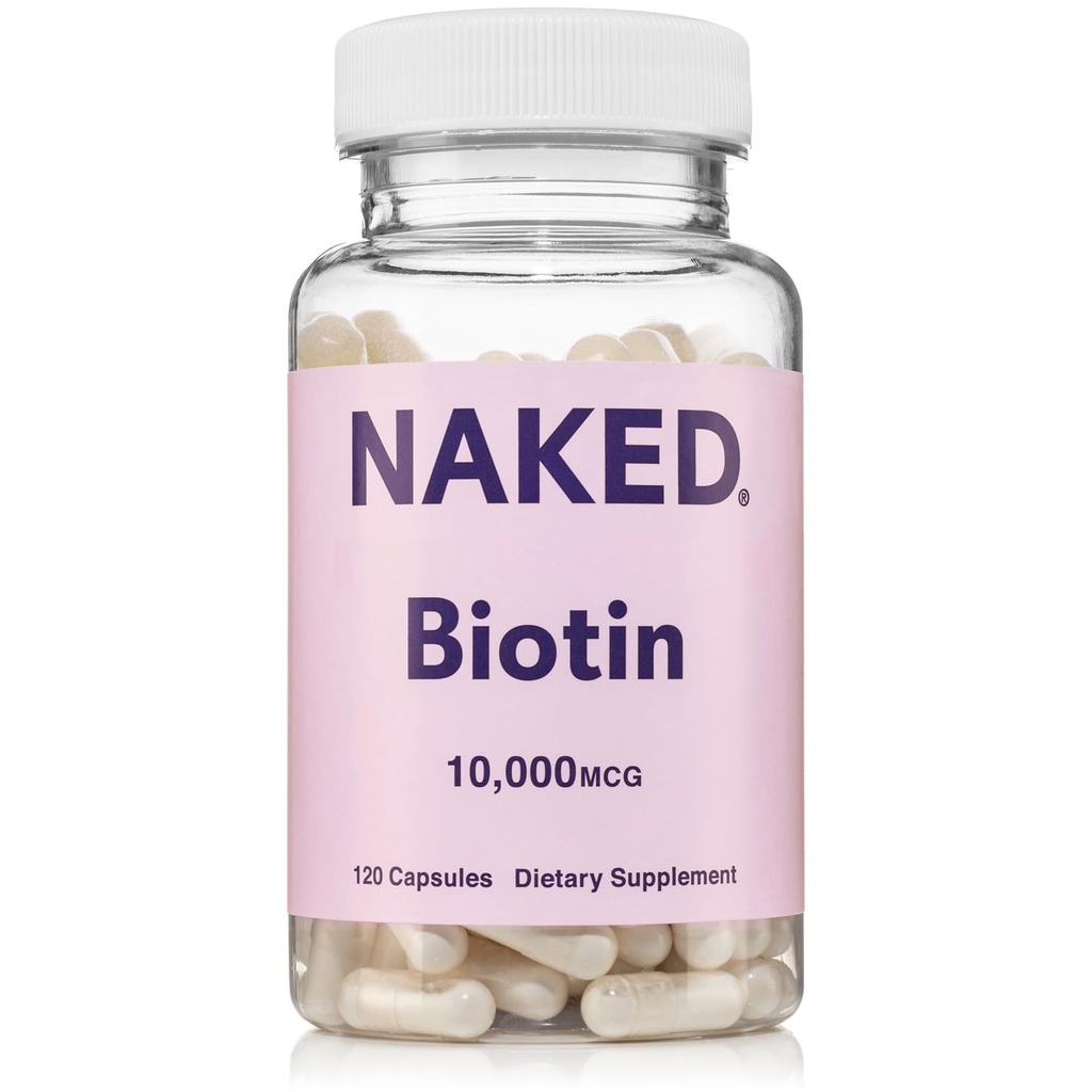 NAKED Biotin 10.000mcg - Max Strength Vitamin B7 συμπλήρωμα για υγιή μαλλιά, δέρμα & νύχια Υποστήριξη - μη-GMO, χωρίς γλουτένη, Vegan - Υποστηρίζει την παραγωγή κερατίνης - 120 κάψουλες