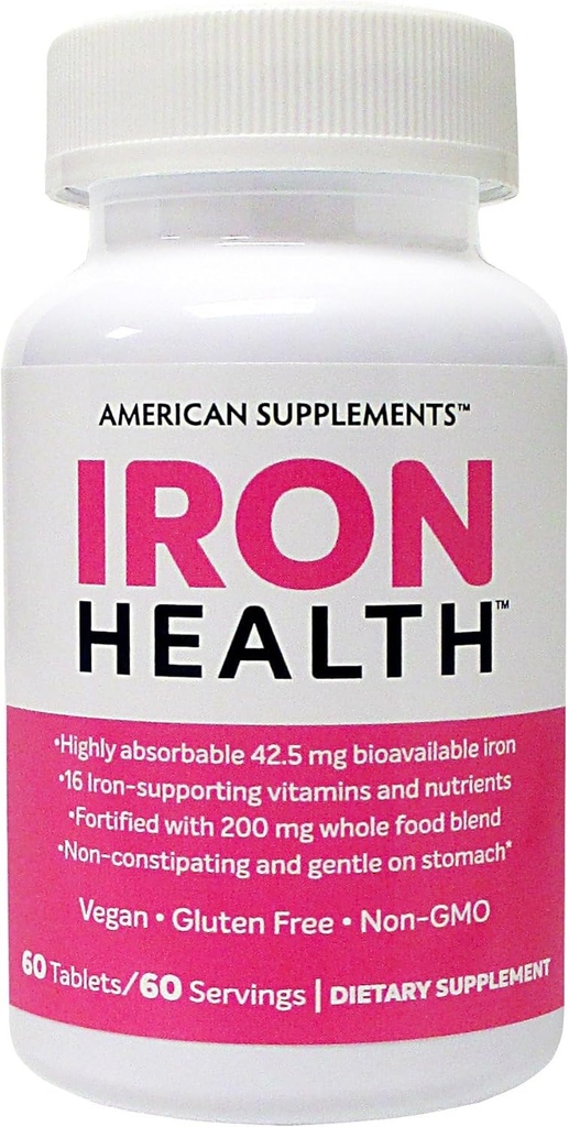 Iron Health 42.5 Mg Non-Constipating Iron with 16 Iron-Supporting Vitamins and Nutrients Including Vitamin C 60 Tablets
