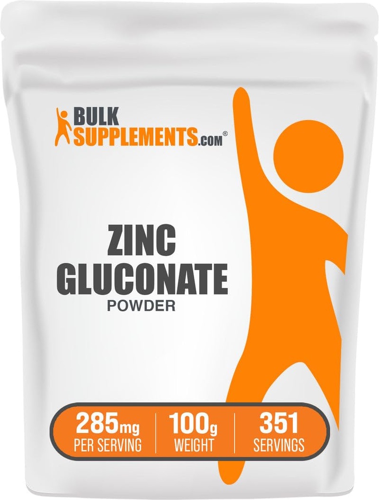 BulkSupplements.com Γλουκονικός ψευδάργυρος σκόνη - ψευδάργυρος 40mg, Συμπλήρωμα Ορυκτών για την υποστήριξη του ανοσοποιητικού - Χωρίς γλουτένη, 285mg ανά υπηρεσία, 100g (3, 5 oz) (πακέτο του 1)