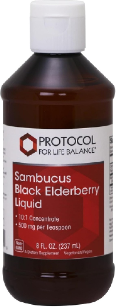 PROTOCOL FOR LIFE BALANCE Sambucus Black Elderberry Liquid - 500 mg Black Elderberry - for Wellness Support - with Naturally Occurring Compounds - Non-GMO, Kosher & Vegan - 8 fl oz
