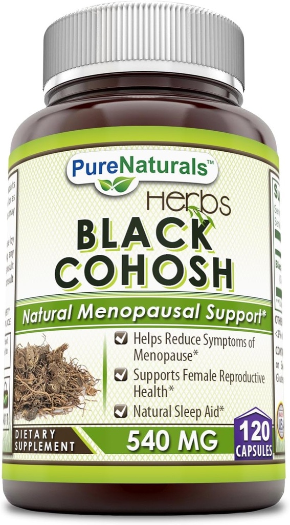 Pure Naturals Black Cohosh Εμμηνόπαυση ανακούφιση - Φυσικές λύσεις για την εμμηνόπαυση Υποστήριξη - 540 Mg συμπλήρωμα με καθαρό εκχύλισμα ρίζας 120 κάψουλες