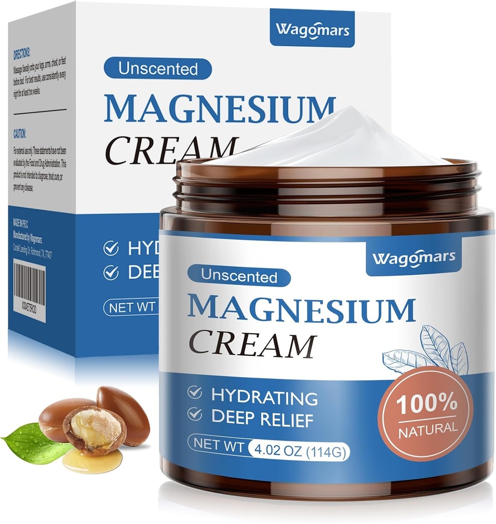 Magnesium Cream for Sleep - Natural Topical Magnesium Lotion for Pain & Leg Cramps, Muscle Relaxation, Calm - Nighttime Body Butter for Deep Hydration - Safe for Kids (Unscented)