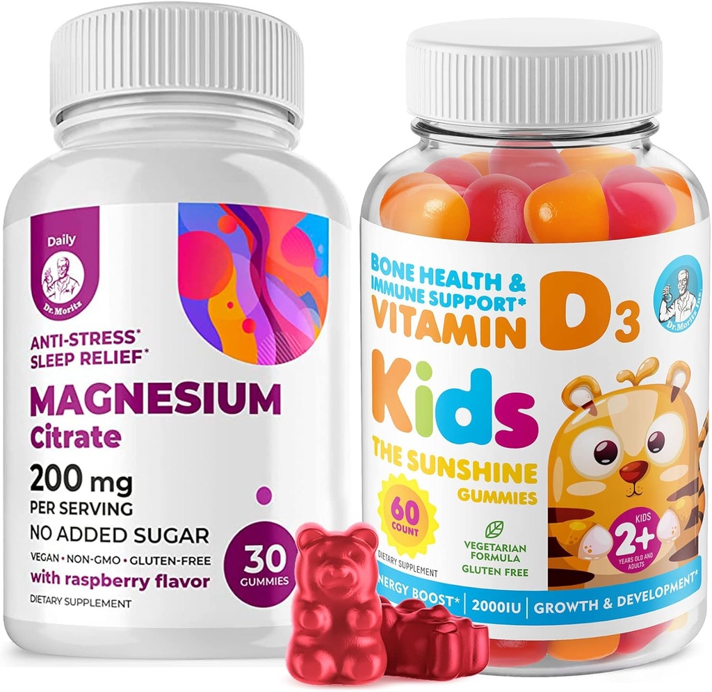 Vitamin D Gummies for Kids&Adults 2000 IU and Magnesium Gummies - υγιής βιταμίνη D3 Συμπληρώματα 1000IU - Χορτοφαγική Ζελατίνη-Δωρεάν ανοσοποιητική υποστήριξη με χωρίς ζάχαρη Μαγνήσιο Ηρεμη μάσημα για παιδιά & ενήλικες