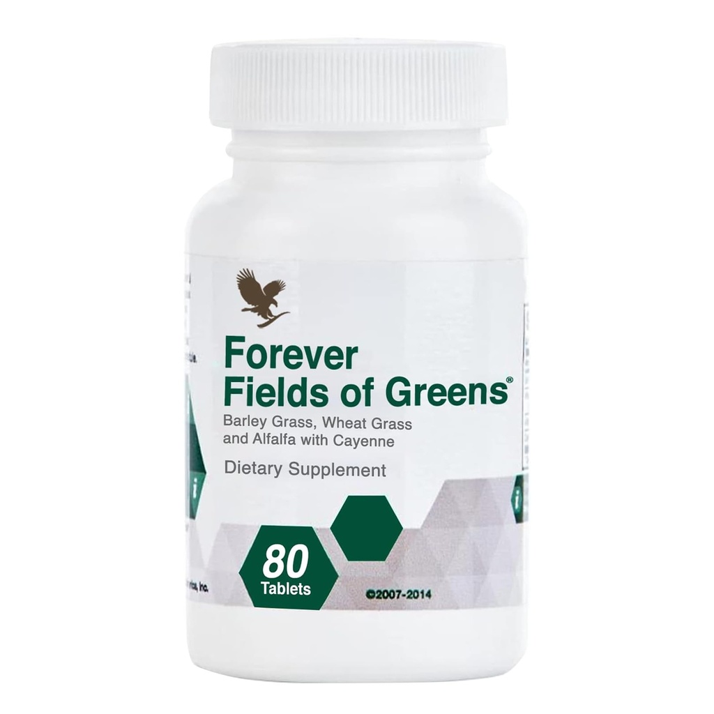 Forever Living - Fields of Greens, Green Superfood Supplement with Barley Grass, Wheat Grass, and Alfalfa to Cleansing and Alkalizing, 80 Tablets