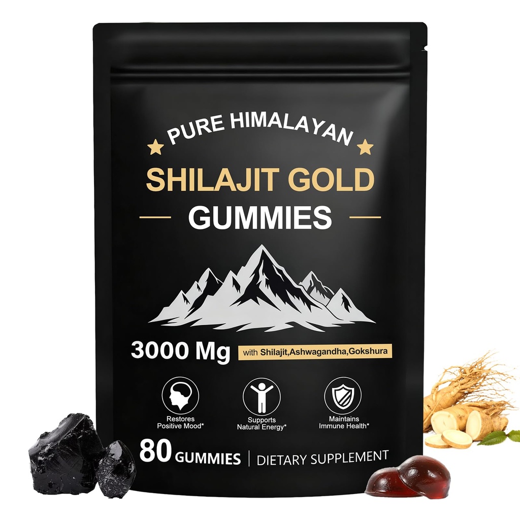 Shilajit Gummies, Pure Imalayan Shilajit Gummies Gold, No Added Sugar Non-GMO 100% Φυσικό & Βιολογικό, Ashwagandha, Gokshura
