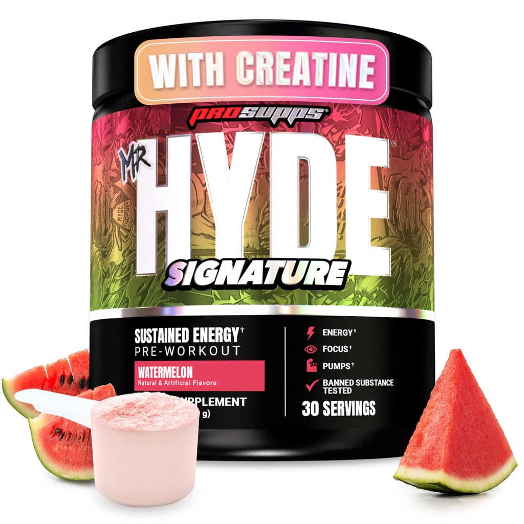 PROSUPPS Mr. Hyde Signature Pre Workout Powder with Creatine, Beta Alanine & Caffeine - Απόδοση, Ενέργεια & Αντοχή - Καθαριότητα & Γυμναστήριο Συμπληρώματα για Άνδρες & Γυναίκες (Watermelon, 30 Services)