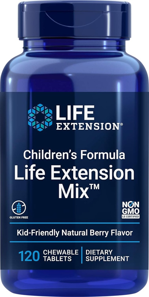 Life Extension Παιδική Formula MixTM, πολυβιταμίνη για παιδιά, 18 Ουσιώδεις Βιταμίνες και Ορυκτά, Berry Γεύση χωρίς Προστιθέμενη Σακχαρόζη, Χωρίς Γλουτένη, Μη ΓΤΟ, 120 μασώμενα δισκία
