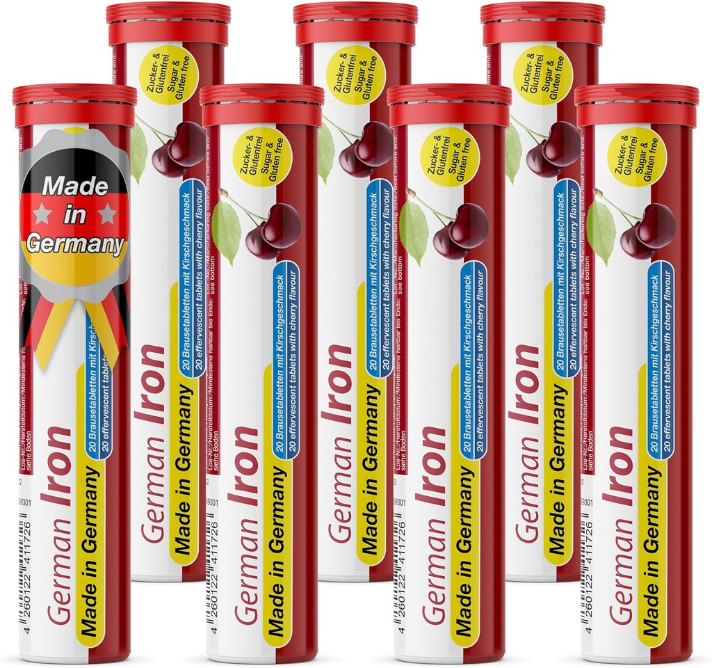 T&D German Iron 14 mg - 140 Vegan Drink Αναβράζοντα δισκία - Cherry Flavor - Made in Germany