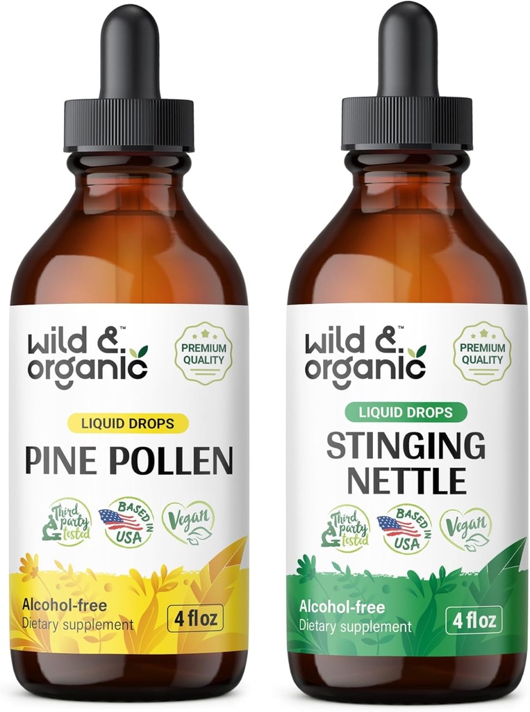 Άγρια & οργανικά Pine Pollen Βάμμα 4 fl oz & Stinging Κηλίδας ρίζα 4 fl oz