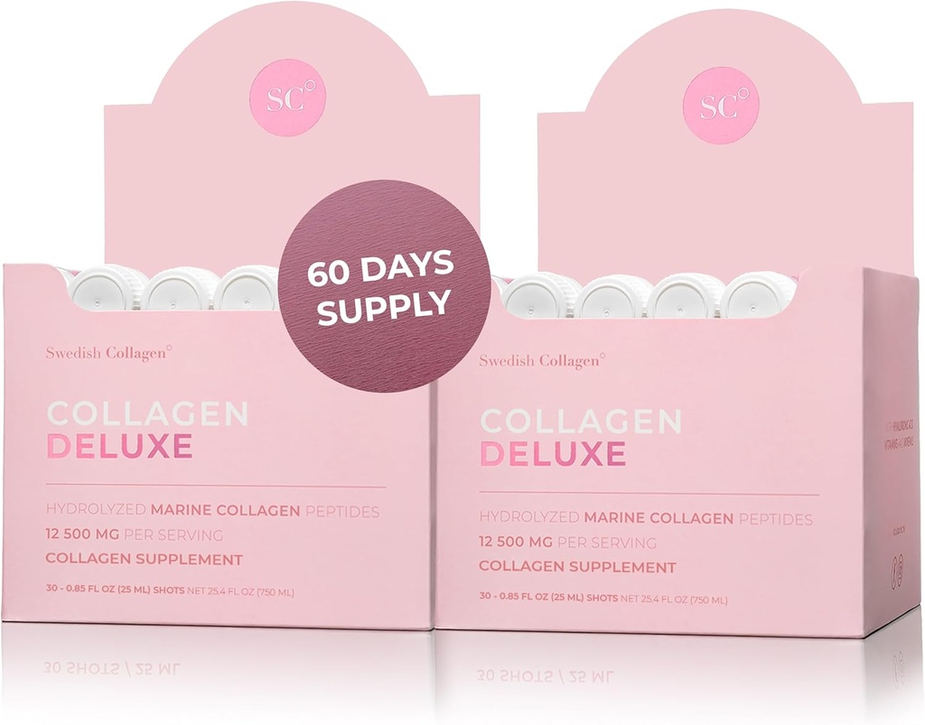 Collagen Deluxe 30 Σφηνάκια x 2 I 8 Week Bundle I 12500 mg Marine Collagen (Type I & III) I Hyaluronic Acid, Biotin, Vitamin C I Sugar-Free - 8 Week Supply