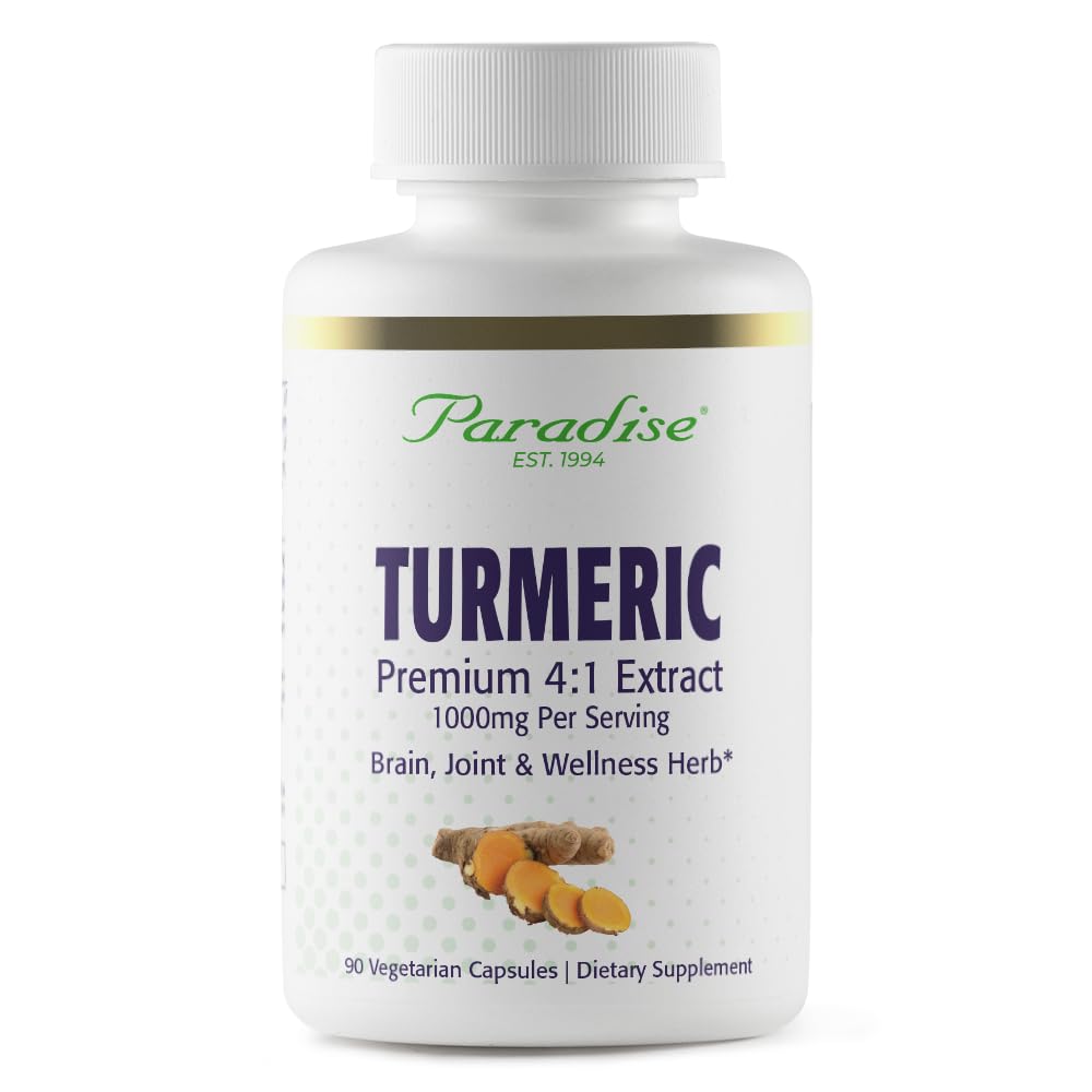 Paradise Organic Turmeric Rhizome 4:1 Extract, Active Whole Spectrum Extract, Super Poent, Ultra Pure, Vegan, Non-GMO, Gluten Free, 90 κάψουλες χορτοφάγων
