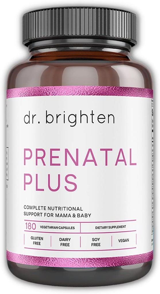 Dr. Brighten Prenatal Plus - Γυναικεία φόρμουλα, Ενεργές Βιταμίνες Β, Ορυκτά, Αντιοξειδωτικά για Έγκυες ή Νοσηλευτικές Μητέρες, Μη ΓΤΟ Vegan, Χωρίς Γλουτένη, Χωρίς Σόγια - 180 Κάψουλες