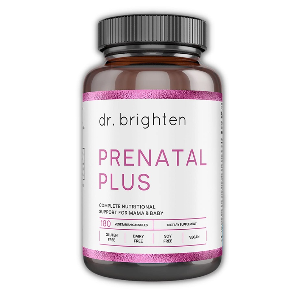 Dr. Brighten Prenatal Plus - Γυναικεία φόρμουλα, Ενεργές Βιταμίνες Β, Ορυκτά, Αντιοξειδωτικά για Έγκυες ή Νοσηλευτικές Μητέρες, Μη ΓΤΟ Vegan, Χωρίς Γλουτένη, Χωρίς Σόγια - 180 Κάψουλες