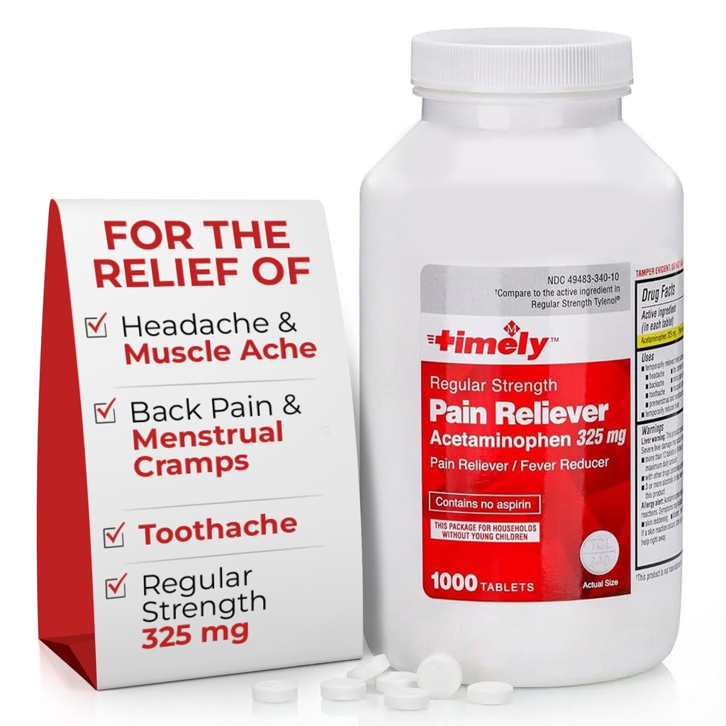 Εργαστήρια Time-Cap, INC. Timely Acetaminophen 325 MG Tablets 1000 Count - Τακτική Ανακούφιση Πόνος - Εμμηνορρυϊκές Καταρράκτες, Μειωμένος Πυρετός, Μικρός Πόνος της Αρθρίτιδας
