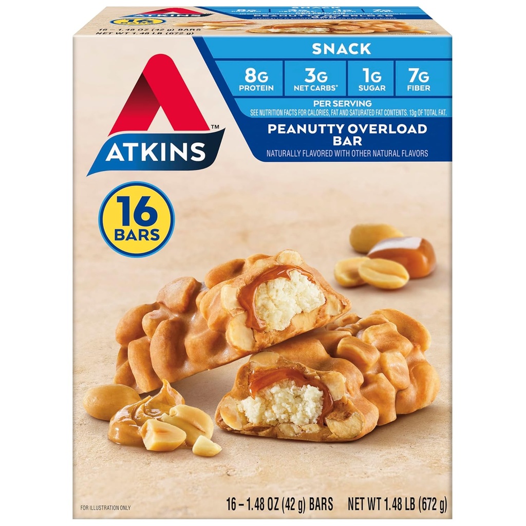 Atkins Snack Bar, Peatty Overload, 8g πρωτεΐνη, 7g Fiber, 3g Net Carbs, Keto φιλικό, 16 κόμης