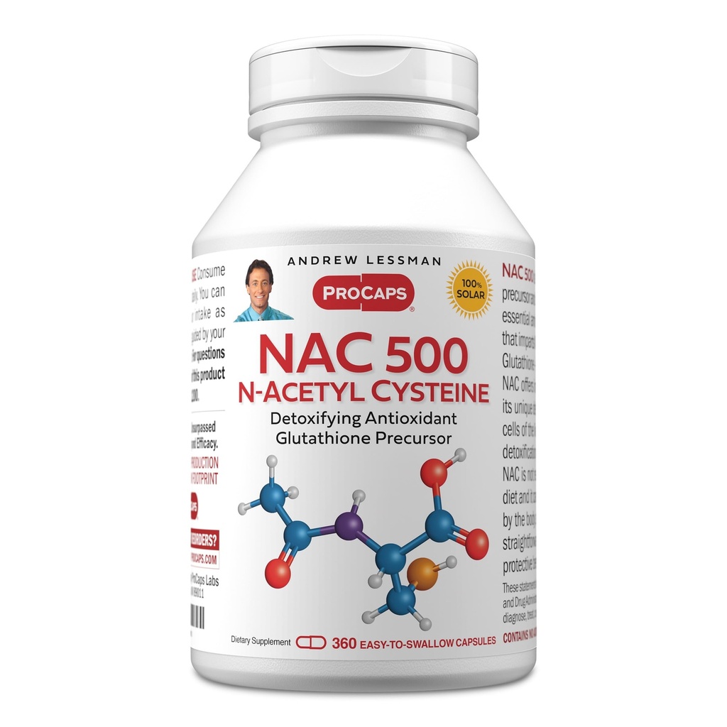 ANDREW LESSMAN NAC-500 N-Acetyl Cysteine 360 Κάψουλες - Βοηθά στην καταπολέμηση της καθημερινής επίθεσης των ελεύθερων ριζοσπαστών, προστατεύει τον εγκέφαλο, την καρδιά, τους πνεύμονες, το συκώτι, τα νεφρά. Αποτοξινωτικό Αντιοξειδωτικό. Χωρίς πρόσθετα