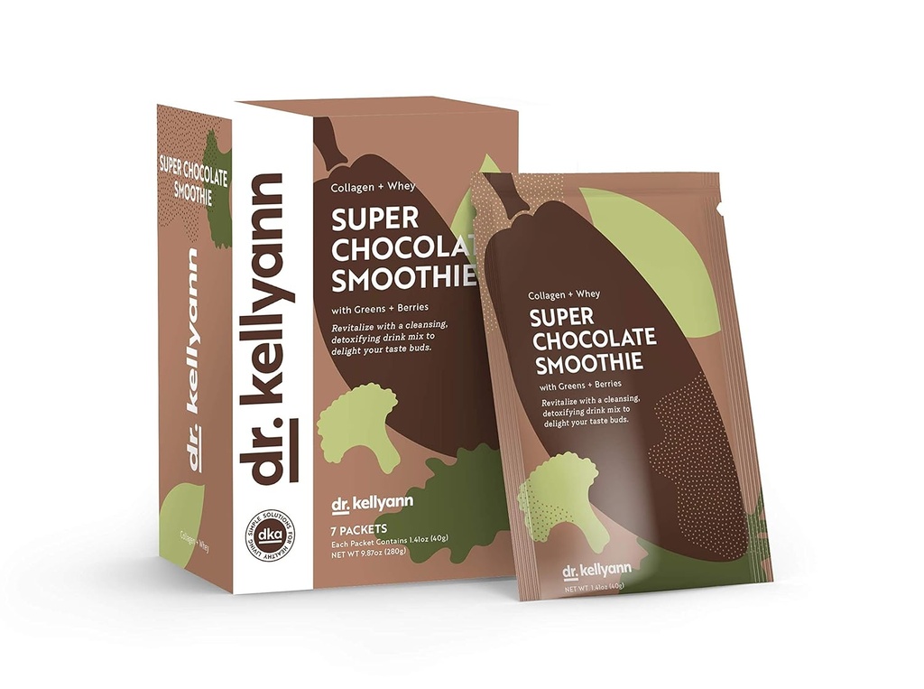 Dr. Kellyann Super Chocolate Collagen Smoothie (7 σερβίτσια) – Πρωτεΐνη Shake, Keto & Paleo-Friendly, Υποστηρίζει το δέρμα & Gut, 1 συσκευασία