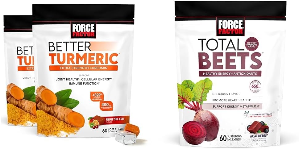 Force Factor Better Turmeric 120 μαλακά μάσημα & Σύνολο Μπιζέλια 60 μαλακά μάσα Bundle για κοινή και καρδιακή υγεία