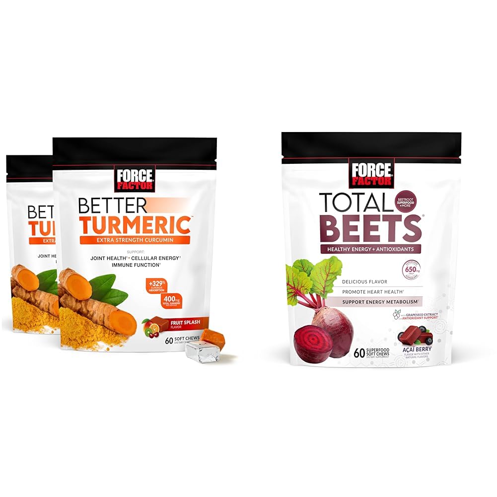 Force Factor Better Turmeric 120 Soft Chews & Total Beets 60 Soft Chews Bundle for Joint and Heart Health