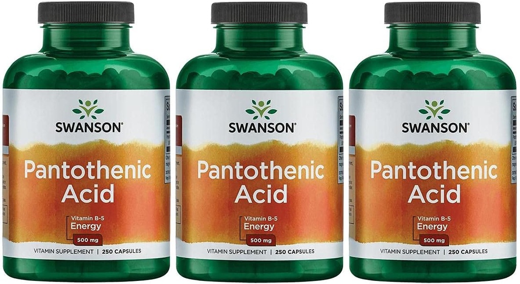 Swanson Pantothenic Acid (Vitamin B- 5) Ενεργειακός Μεταβολισμός Νευρική Λειτουργία Υποστήριξη 500 mg 250 Καψάκια (3 Συσκευασία)