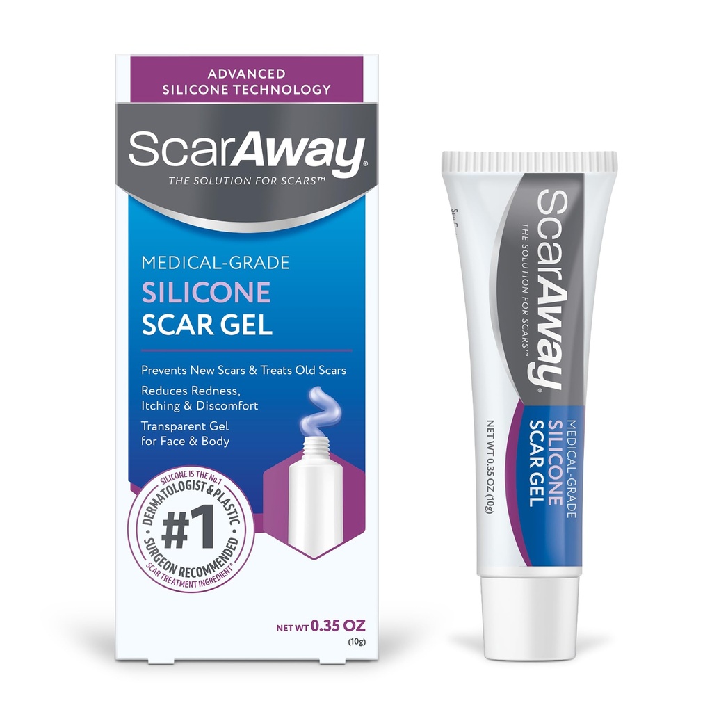 ScarAway Silicone ουλή Gel, βοηθά στη βελτίωση του μεγέθους, το χρώμα και την υφή του υπερτροφικού & κελόιντ ουλές από τραυματισμούς, εγκαύματα & χειρουργική επέμβαση, αδιάβροχο, 10g (0.35 Oz)