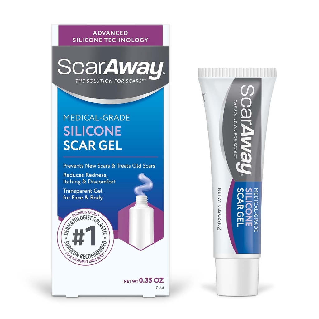 ScarAway Silicone ουλή Gel, βοηθά στη βελτίωση του μεγέθους, το χρώμα και την υφή του υπερτροφικού & κελόιντ ουλές από τραυματισμούς, εγκαύματα & χειρουργική επέμβαση, αδιάβροχο, 10g (0.35 Oz)