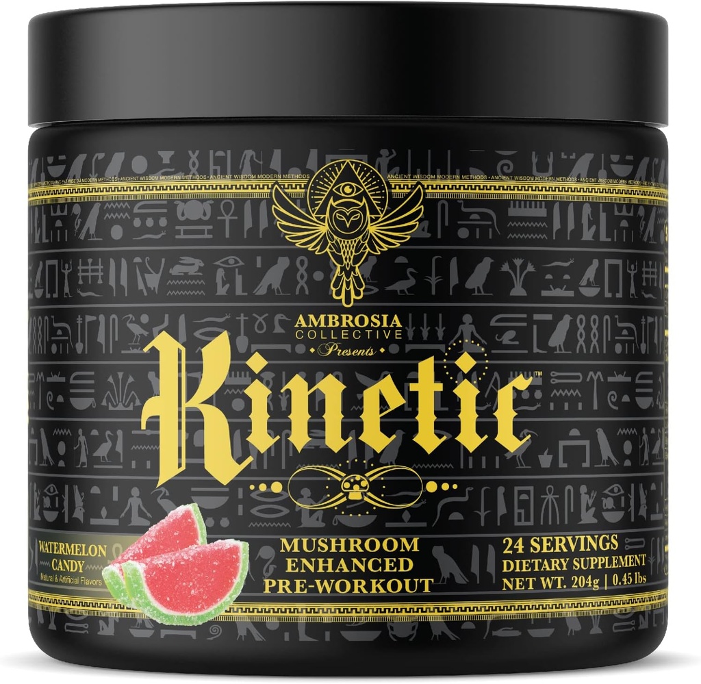 Ambrosia Kinetic Organic Preworkout, Mushroom Enhanced Natural Pre Workout Supplement, Nootropic Superfood Powder for Energy (Καρύδι Καρύδι Νερού)